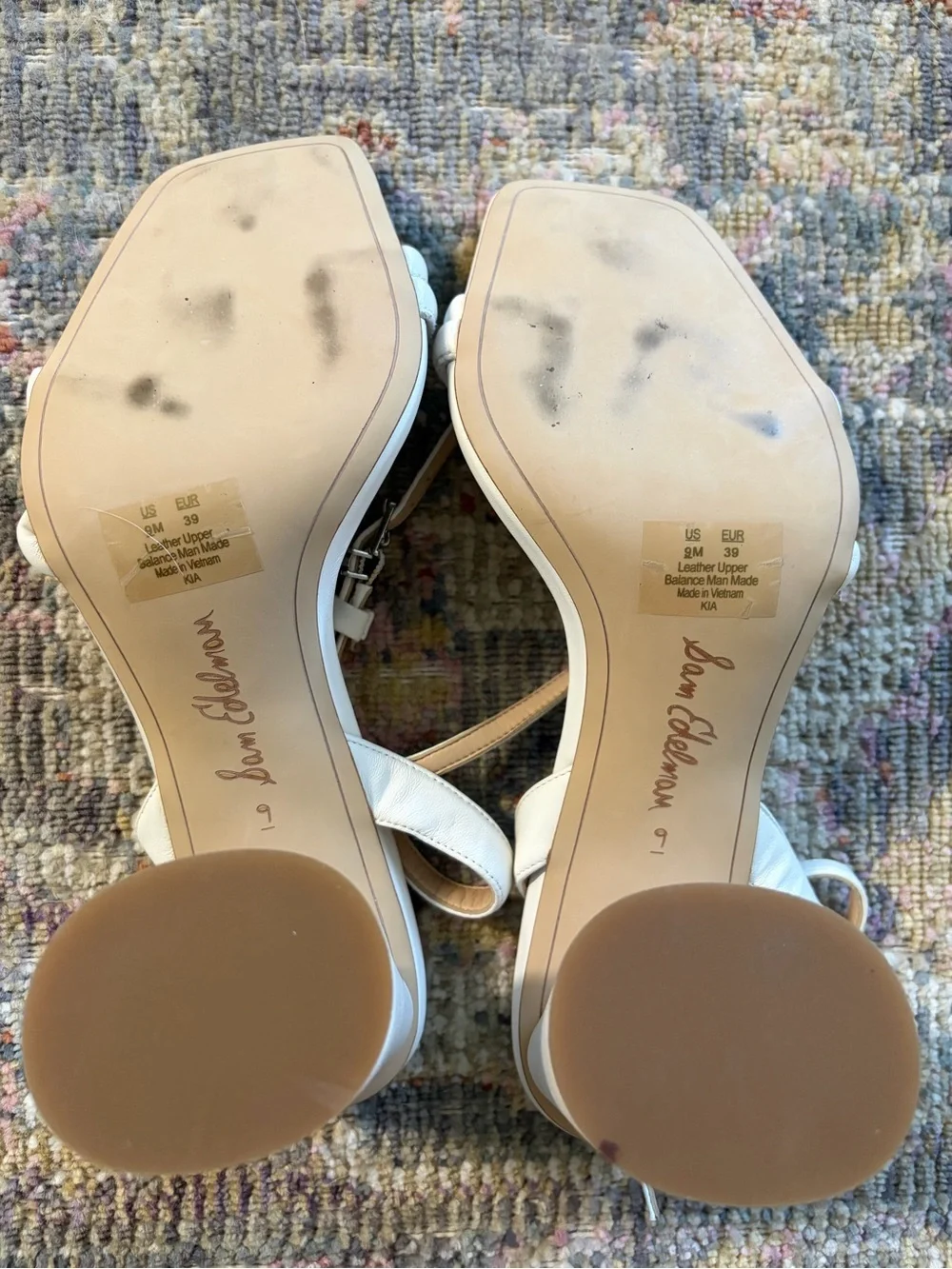 Sam Edelman White Square-Toe Strappy Block Heels